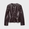 Blazer sin cuello con peplum efecto piel Blazer sin cuello con peplum efecto piel