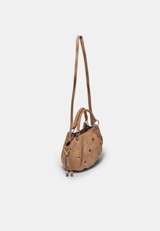 Bolso bandolera redondo con detalle de ojales