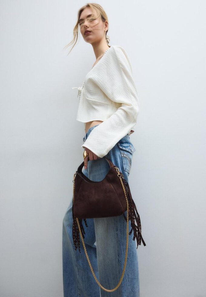 Bolso de hombro con flecos laterales Bolso de hombro con flecos laterales