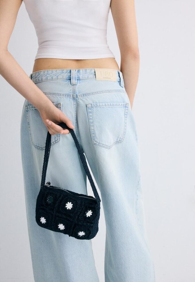 Bolso de hombro de ganchillo con espejos Bolso de hombro de ganchillo con espejos