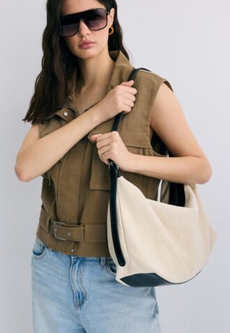 Bolso de hombro de lona en contraste