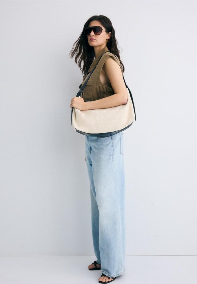 Bolso de hombro de lona en contraste Bolso de hombro de lona en contraste