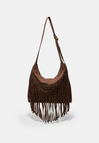 Bolso de hombro de tacto suave con detalle de flecos