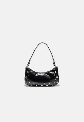 Bolso de hombro en forma de media luna con tachuelas