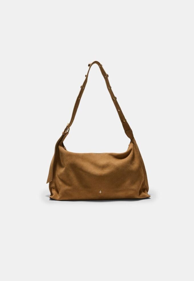 Bolso de hombro plano con tachuelas, 100 % piel Bolso de hombro plano con tachuelas, 100 % piel