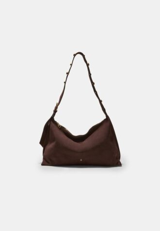 Bolso de hombro plano con tachuelas, 100 % piel