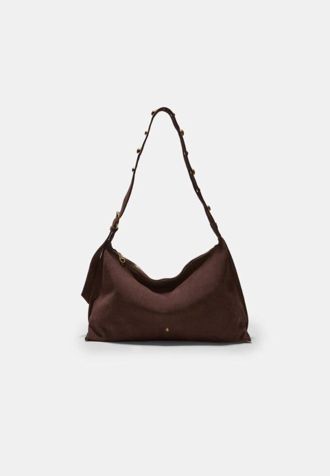 Bolso de hombro plano con tachuelas, 100 % piel Bolso de hombro plano con tachuelas, 100 % piel