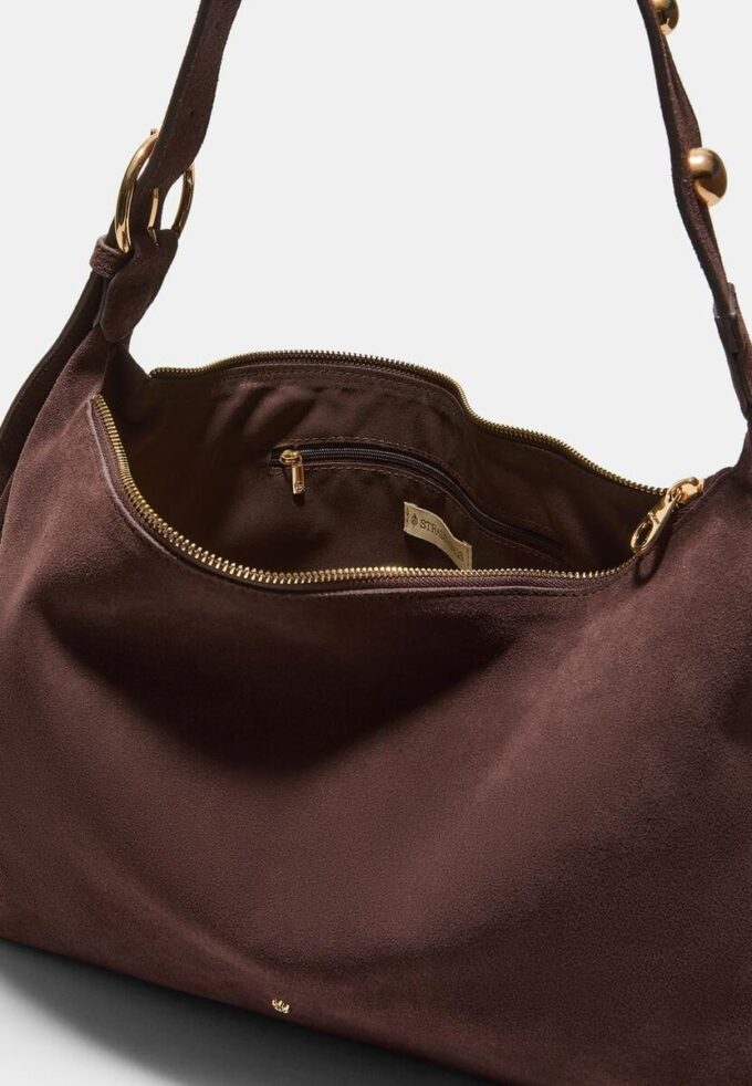 Bolso de hombro plano con tachuelas, 100 % piel Bolso de hombro plano con tachuelas, 100 % piel