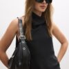 Bolso de hombro plisado brillante