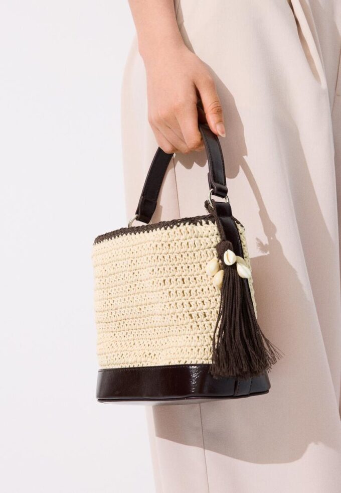 Bolso tipo cubo combinado de ganchillo Bolso tipo cubo combinado de ganchillo