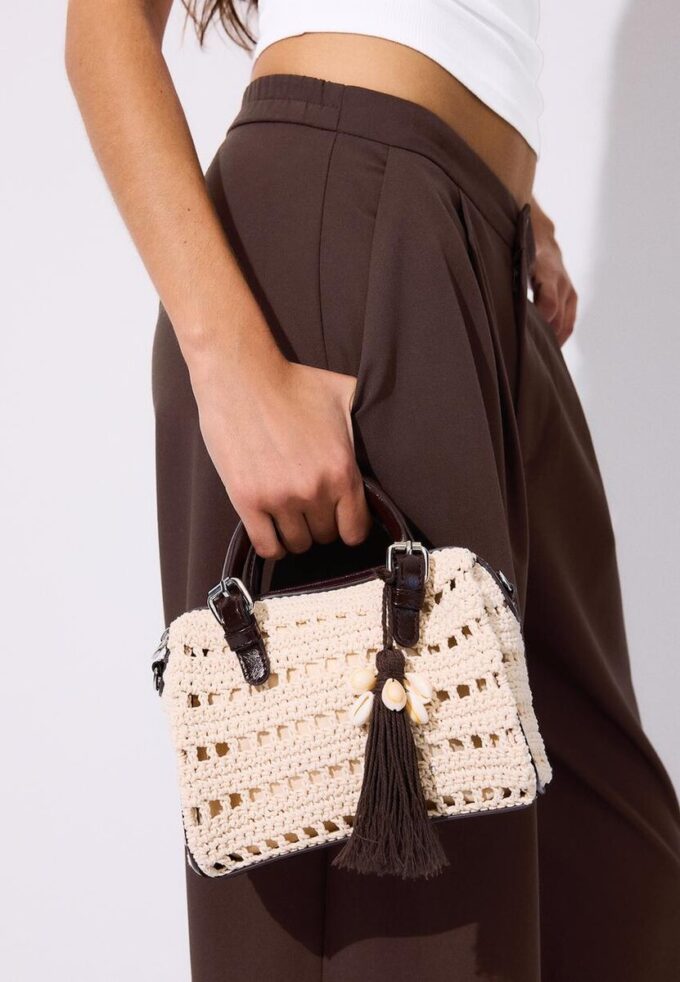 Bolso tote redondo de ganchillo Bolso tote redondo de ganchillo
