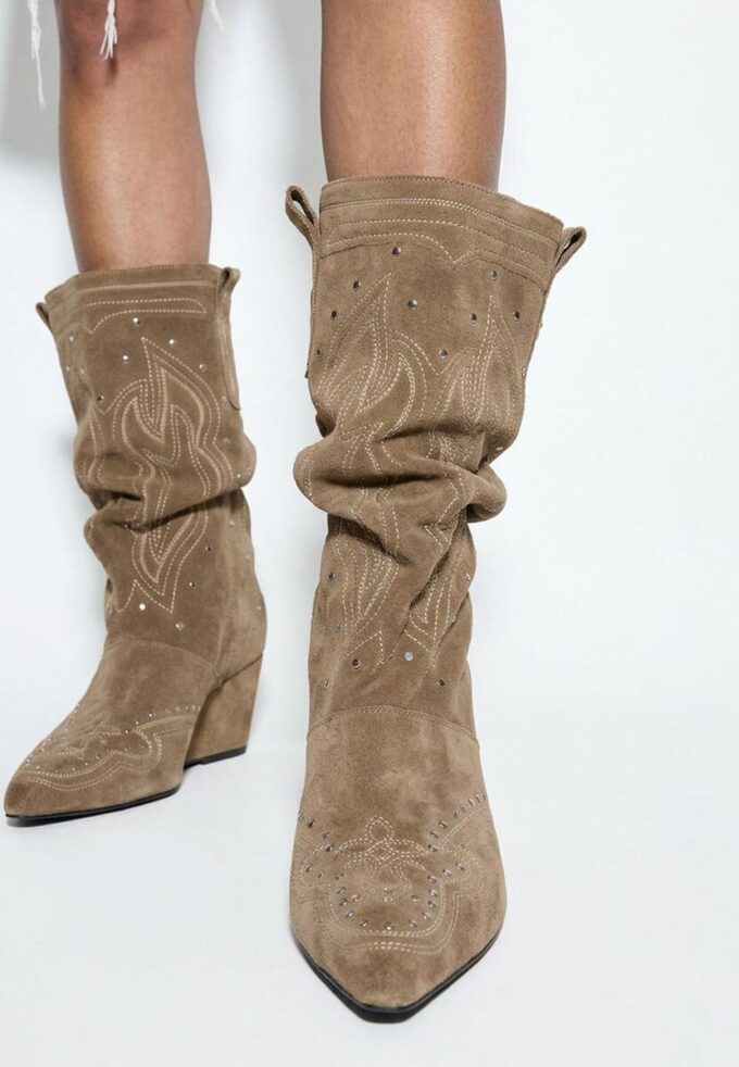 Botas de tacón de cuña de piel Botas de tacón de cuña de piel