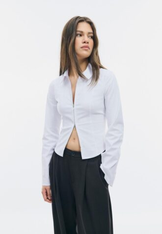 Camisa ajustada de bengalina con doble cremallera