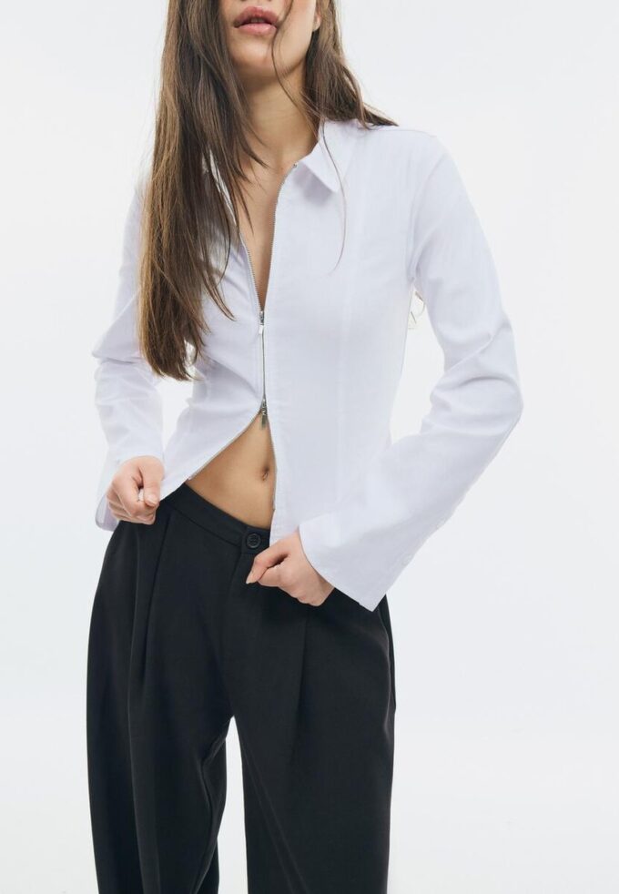 Camisa ajustada de bengalina con doble cremallera Camisa ajustada de bengalina con doble cremallera