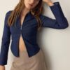 Camisas ajustadas de denim bengalina con doble cremallera Camisas ajustadas de denim bengalina con doble cremallera