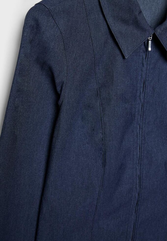Camisas ajustadas de denim bengalina con doble cremallera Camisas ajustadas de denim bengalina con doble cremallera