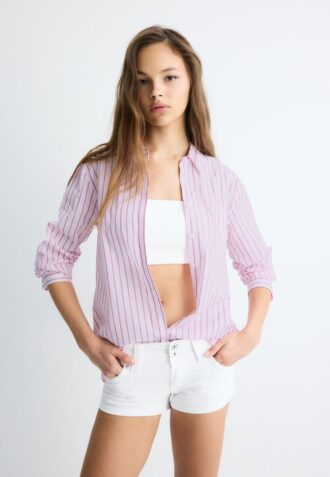 Camisas básicas de popelín a rayas con bolsillo