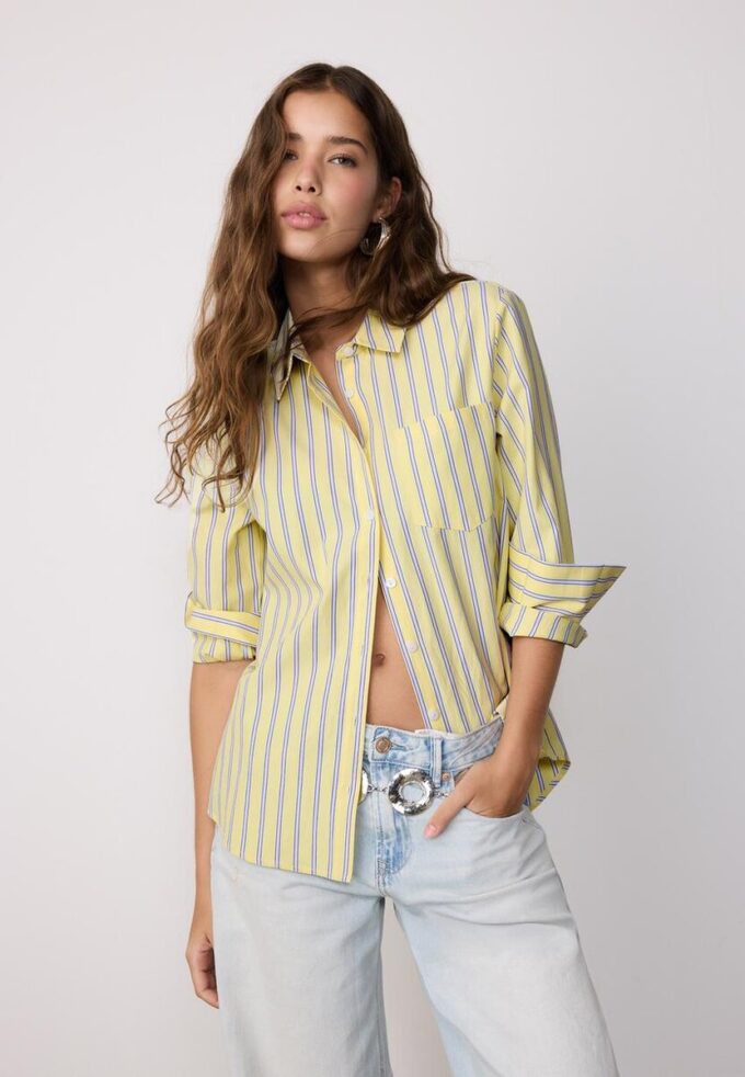 Camisas básicas de popelín a rayas con bolsillo Camisas básicas de popelín a rayas con bolsillo