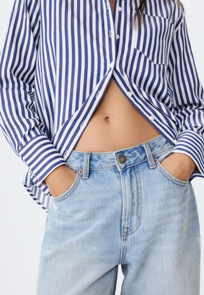 Camisas básicas de popelín a rayas con bolsillo Camisas básicas de popelín a rayas con bolsillo