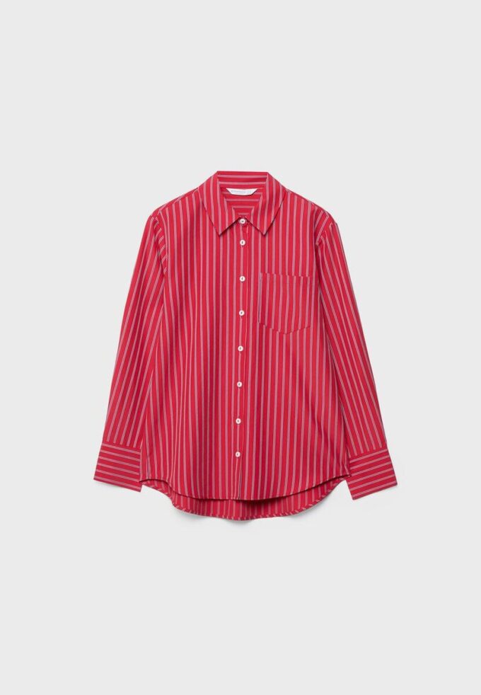 Camisas básicas de popelín a rayas con bolsillo Camisas básicas de popelín a rayas con bolsillo
