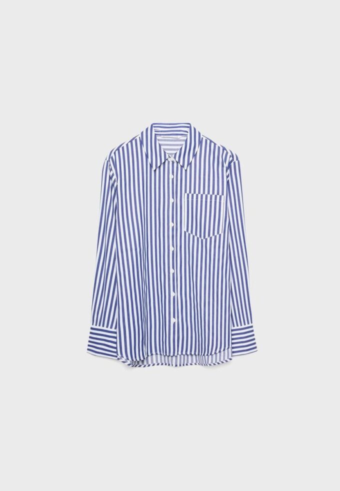 Camisas básicas de popelín a rayas con bolsillo Camisas básicas de popelín a rayas con bolsillo