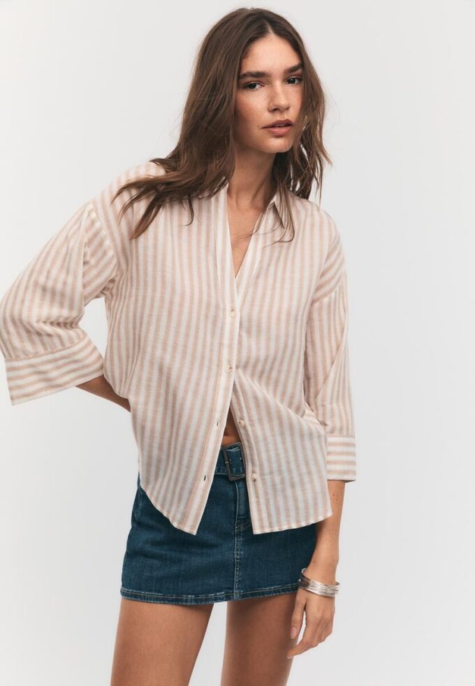 Camisas con mangas kimono efecto lino Camisas con mangas kimono efecto lino