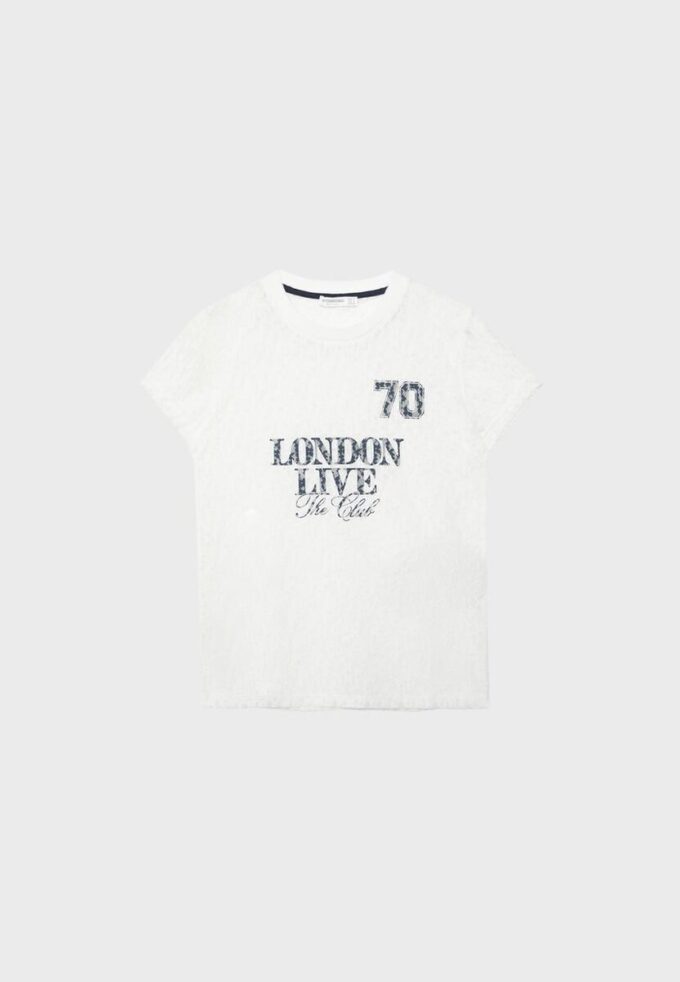 Camiseta ajustada con encaje y detalle gráfico Camiseta ajustada con encaje y detalle gráfico