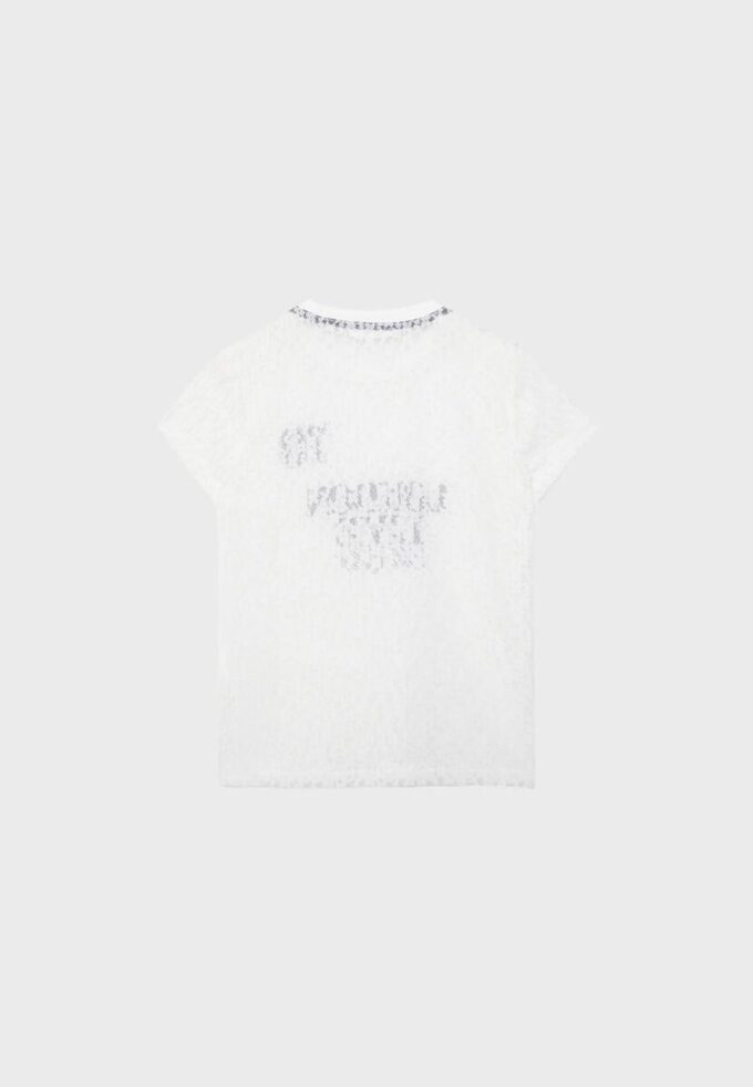 Camiseta ajustada con encaje y detalle gráfico Camiseta ajustada con encaje y detalle gráfico