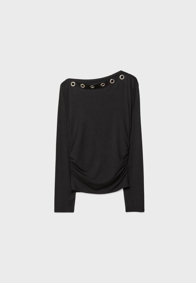 Camiseta asimétrica con ojales Camiseta asimétrica con ojales