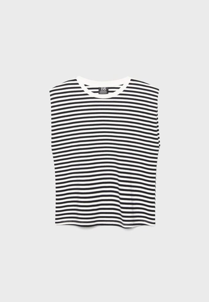Camiseta básica a rayas con hombreras acolchadas Camiseta básica a rayas con hombreras acolchadas