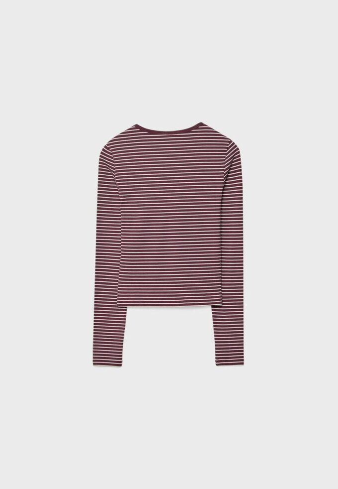 Camiseta básica de algodón a rayas de manga larga Camiseta básica de algodón a rayas de manga larga