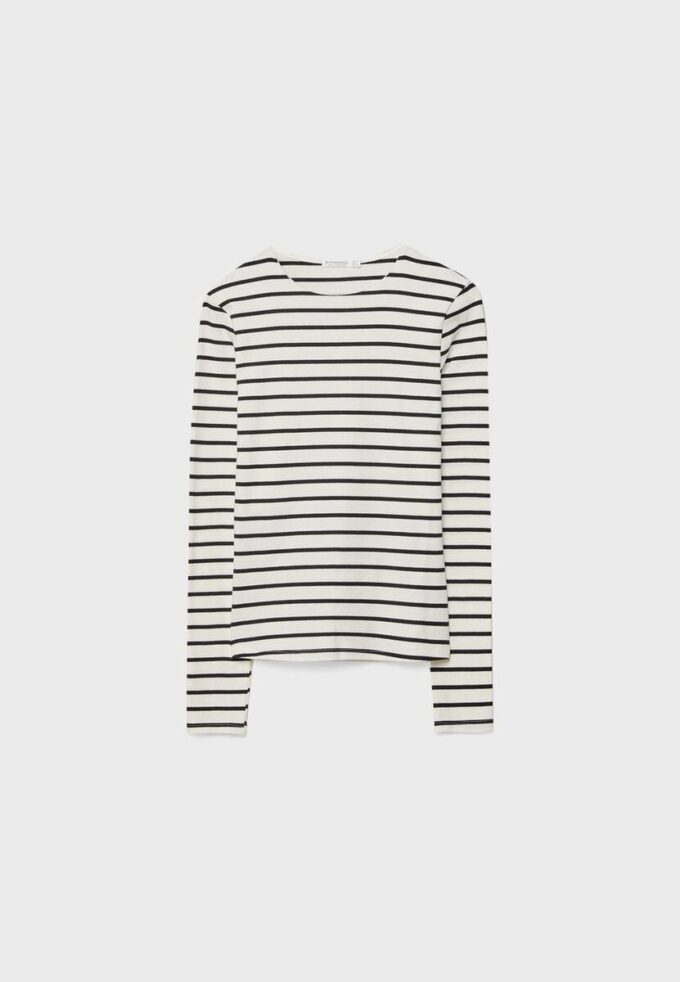 Camiseta básica de manga larga a rayas Camiseta básica de manga larga a rayas