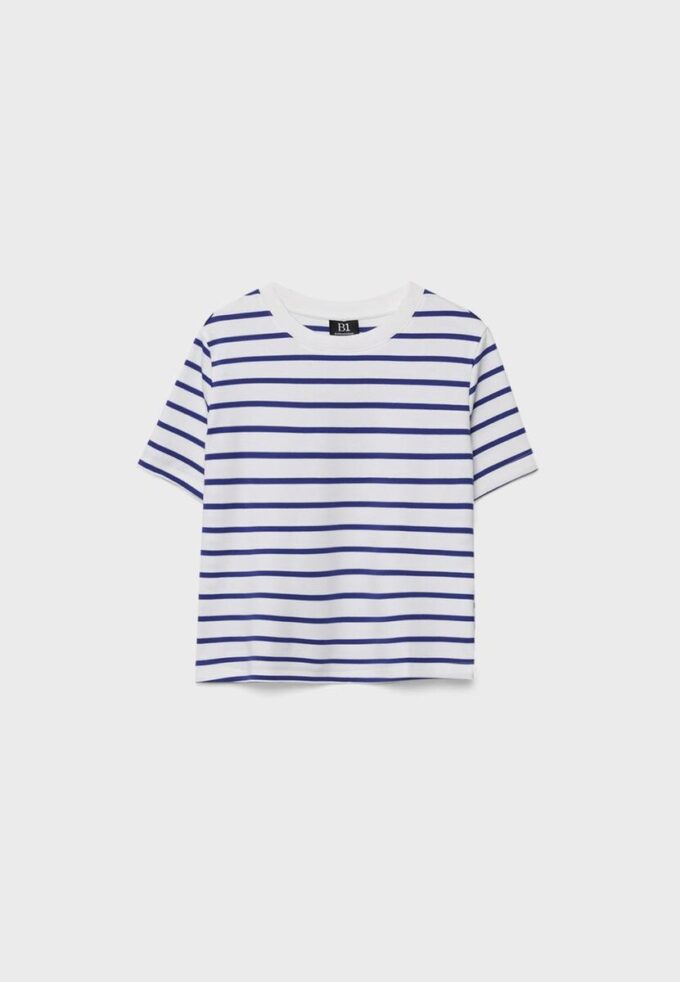 Camiseta básica de peso grueso a rayas y corte regular Camiseta básica de peso grueso a rayas y corte regular