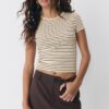 Camiseta básica de rayas y corte ajustado Camiseta básica de rayas y corte ajustado