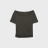 Camiseta de manga corta con cuello barco y fruncidos Camiseta de manga corta con cuello barco y fruncidos