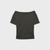 Camiseta de manga corta con cuello barco y fruncidos Camiseta de manga corta con cuello barco y fruncidos
