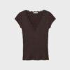Camiseta de manga corta con cuello en V y encaje Camiseta de manga corta con cuello en V y encaje