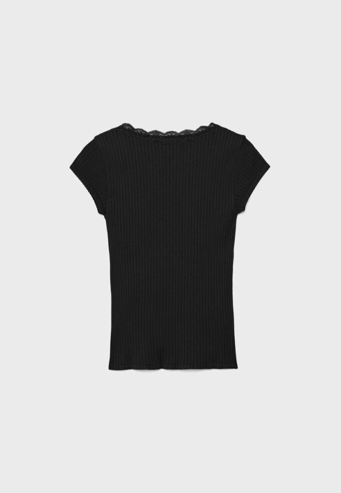 Camiseta de manga corta con cuello en V y encaje Camiseta de manga corta con cuello en V y encaje
