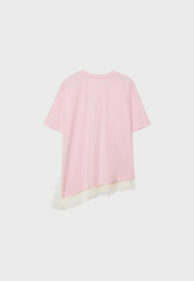 Camiseta de manga corta con dobladillo de encaje Camiseta de manga corta con dobladillo de encaje