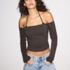 Camiseta de manga larga con cuello halter Camiseta de manga larga con cuello halter
