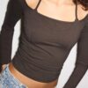 Camiseta de manga larga con cuello halter Camiseta de manga larga con cuello halter