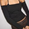 Camiseta de manga larga con cuello halter Camiseta de manga larga con cuello halter