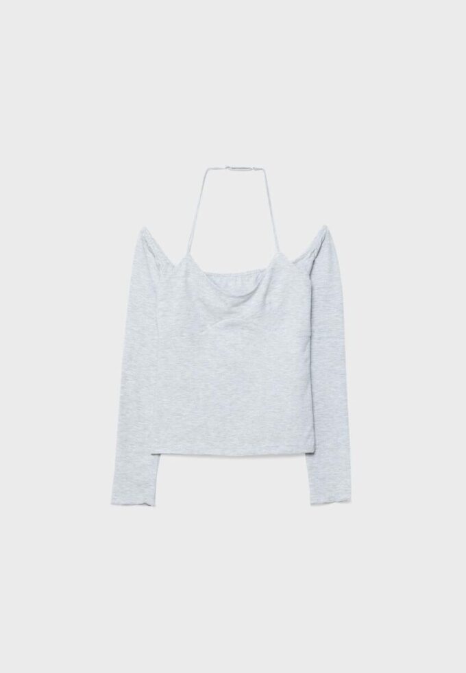 Camiseta de manga larga con cuello halter Camiseta de manga larga con cuello halter