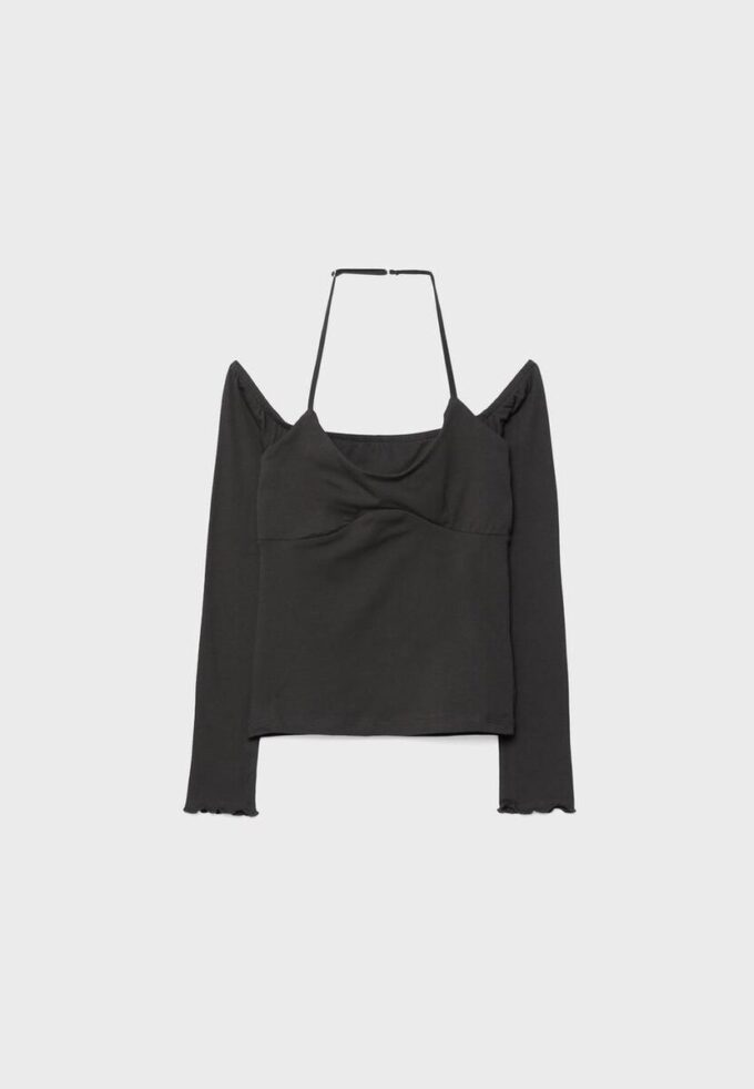 Camiseta de manga larga con cuello halter Camiseta de manga larga con cuello halter