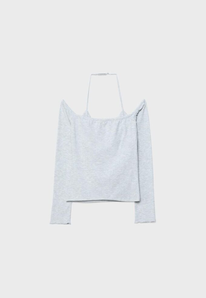 Camiseta de manga larga con cuello halter Camiseta de manga larga con cuello halter