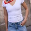 Camiseta de pantalón corto con cuello en V Camiseta de pantalón corto con cuello en V