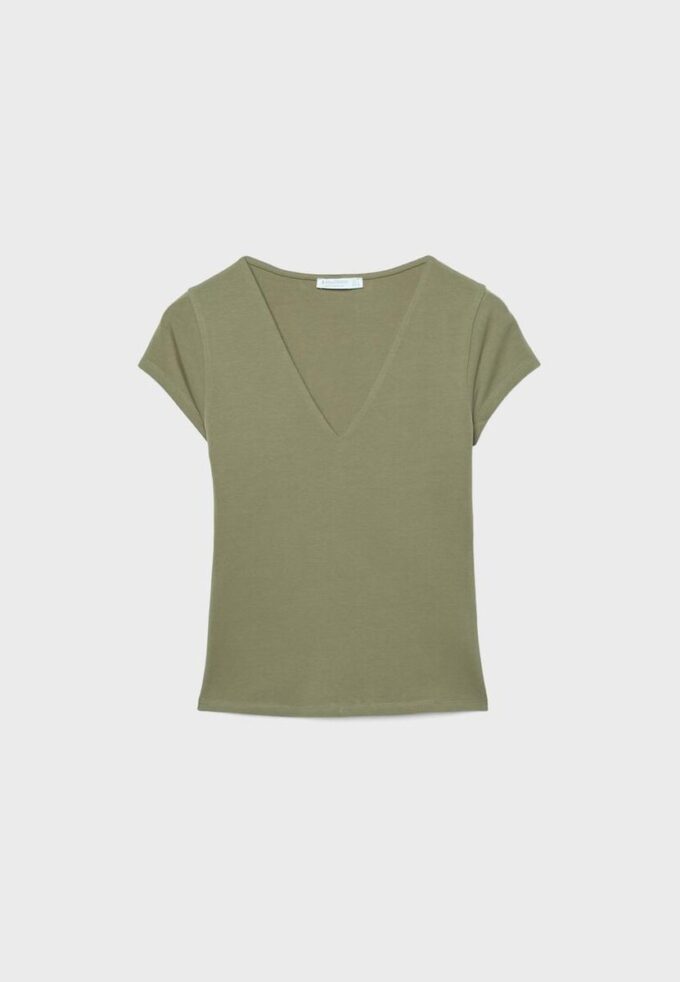 Camiseta de pantalón corto con cuello en V Camiseta de pantalón corto con cuello en V