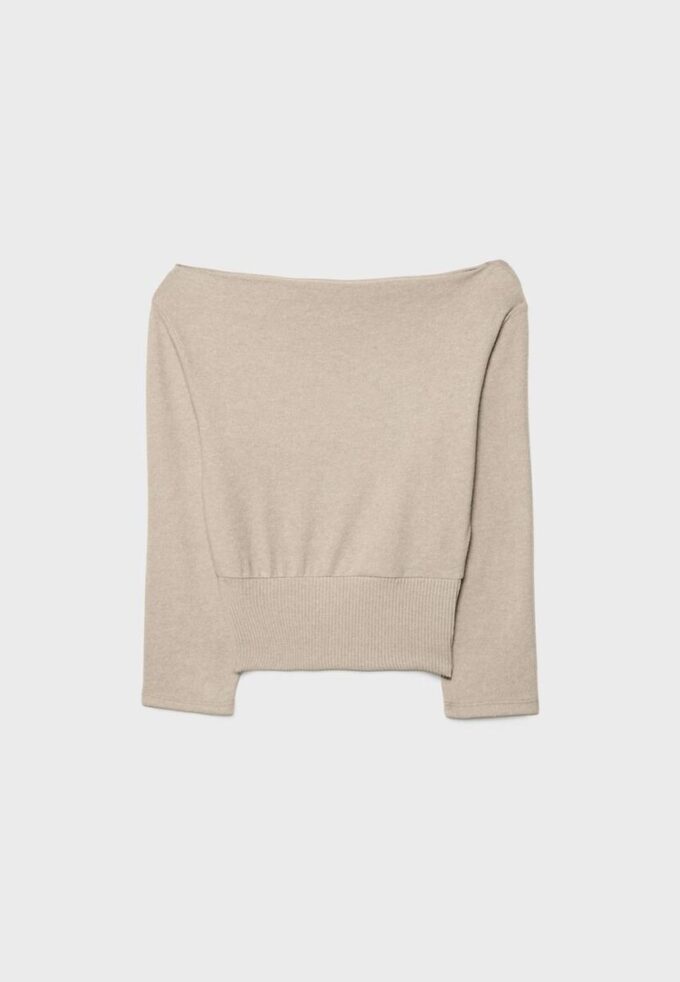 Camiseta de punto con cuello barco y cinturón Camiseta de punto con cuello barco y cinturón