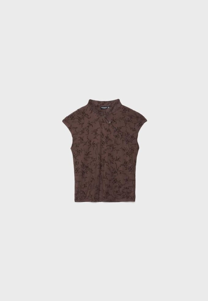 Camiseta estilo qipao con estampado flocado Camiseta estilo qipao con estampado flocado