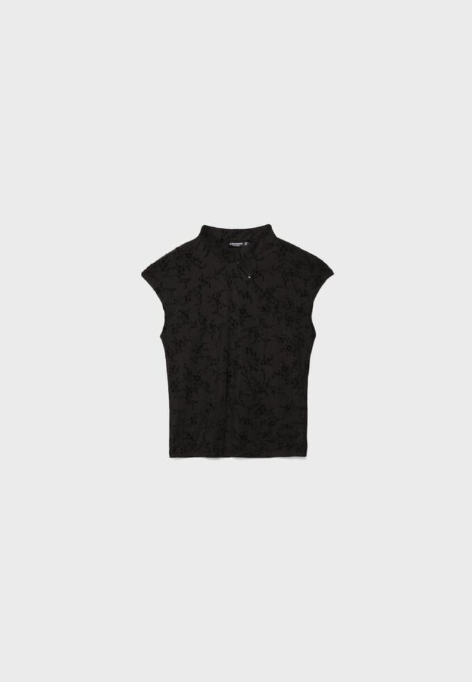 Camiseta estilo qipao con estampado flocado Camiseta estilo qipao con estampado flocado